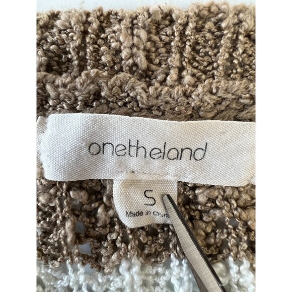 Onetheland Women's Tan White Stripe Knit Sweater Pocket Size S - Picture 4 of 9